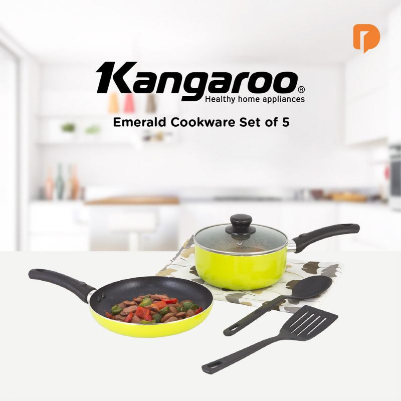 Promo Kangaroo Emerald Cookware Set 5 Panci Teflon Anti Lengket Frying Pan Kado Nikah