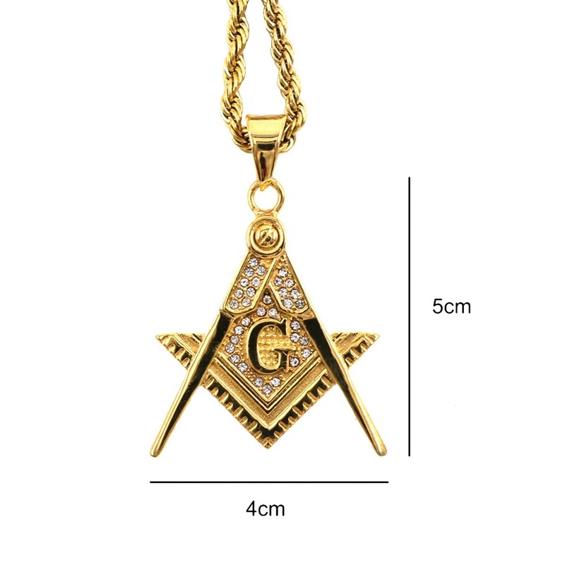 Kalung Liontin Masonic Gold Inlaid Aksen Berlian Untuk Pria