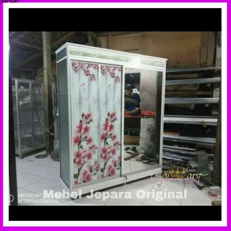 Lemari Pakaian Pintu 4 Motif Bunga Bahan Aluminium