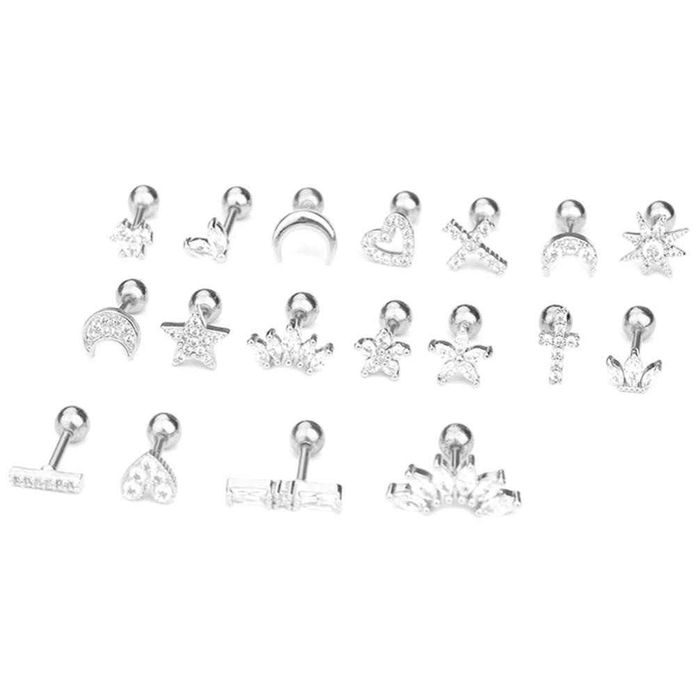 Timekey Anting Tusuk Silver Desain Mahkota Hias Mutiara Zircon Bahan Stainless Steel Untuk Wanita A9K9