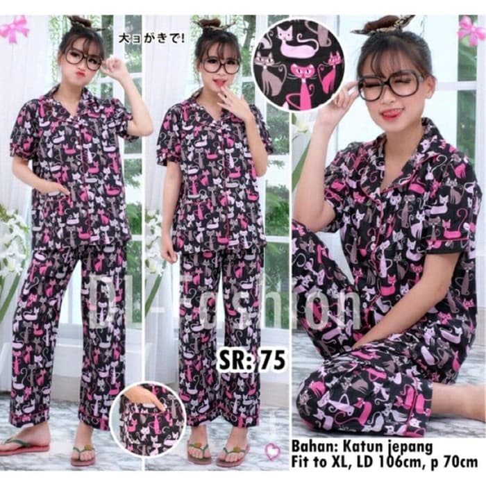 BlessCollection Piyama BLACK CAT  wanita murah  Baju tidur 