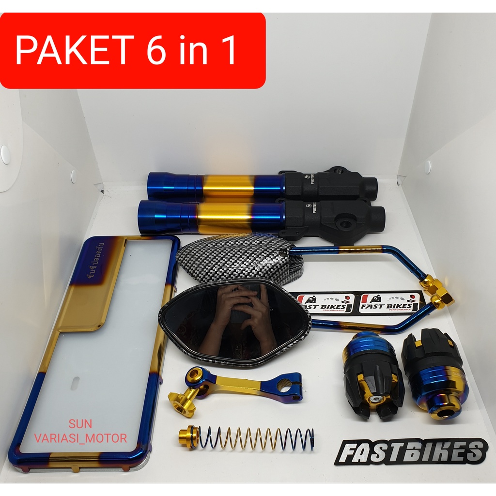 PAKET 6 IN 1 TWOTONE TABUNG SHOCK DEPAN VARIASI BOTTOM PLUS JALU AS DEPAN NAGA TWOTONE PLUS BINGKAI 