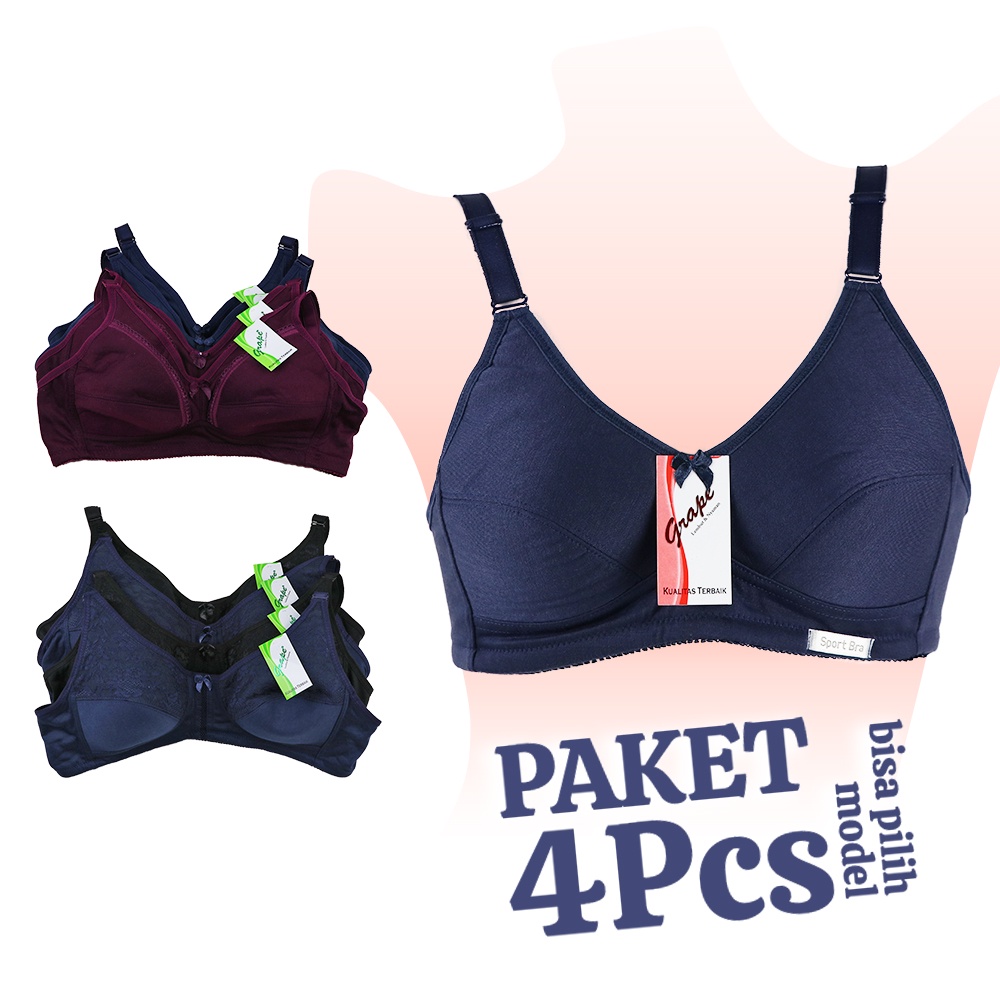 Grape - 4Pcs Paket Hemat Bra Lokal Sport Olahraga Tanpa Kawat Bh Gr Sp 1B Dark