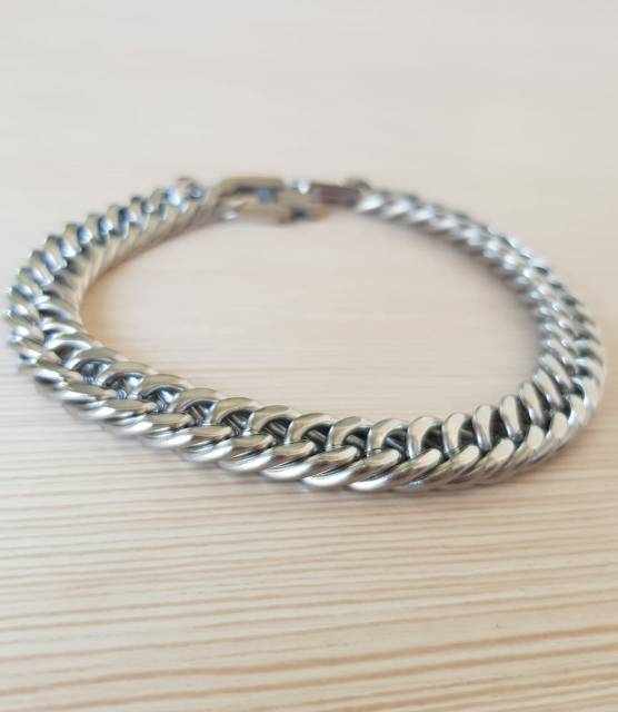 Gelang Rantai Titanium Silver Black Gold Titanium impor Antikarat Fashion Pria Wanita gelang rantai padat tebal 8mm 10mm