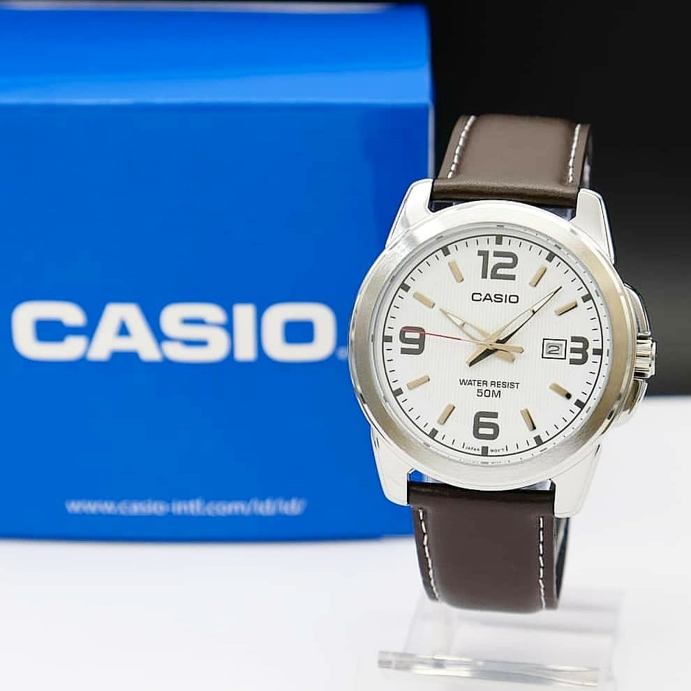Casio MTP-1314-7 Original Jam Tangan Pria Tali Kulit Hitam Silver