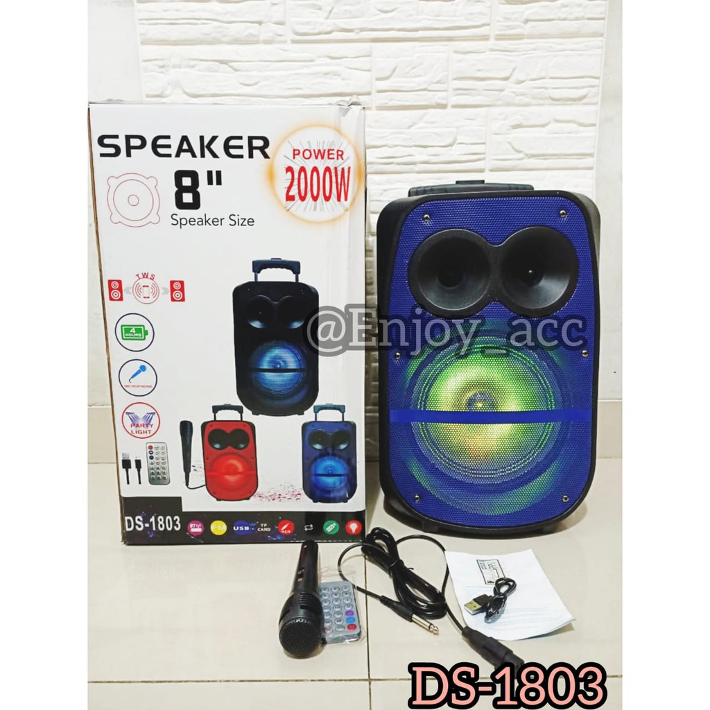 SPEAKER BLUETOOTH KARAOKE  DS-1803 / PORTABLE PARTY SPEAKER DS-1803 FREE MICROPHONE MODEL KOPER