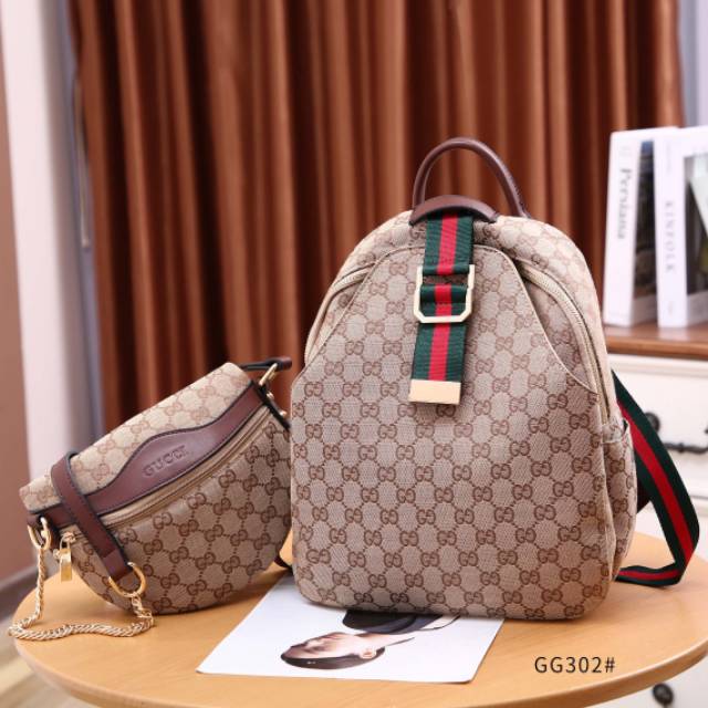 TAS GUCCI 302 SET / BACKPACK MULTIFUNGSI 2in1 SEMI PREMIUM