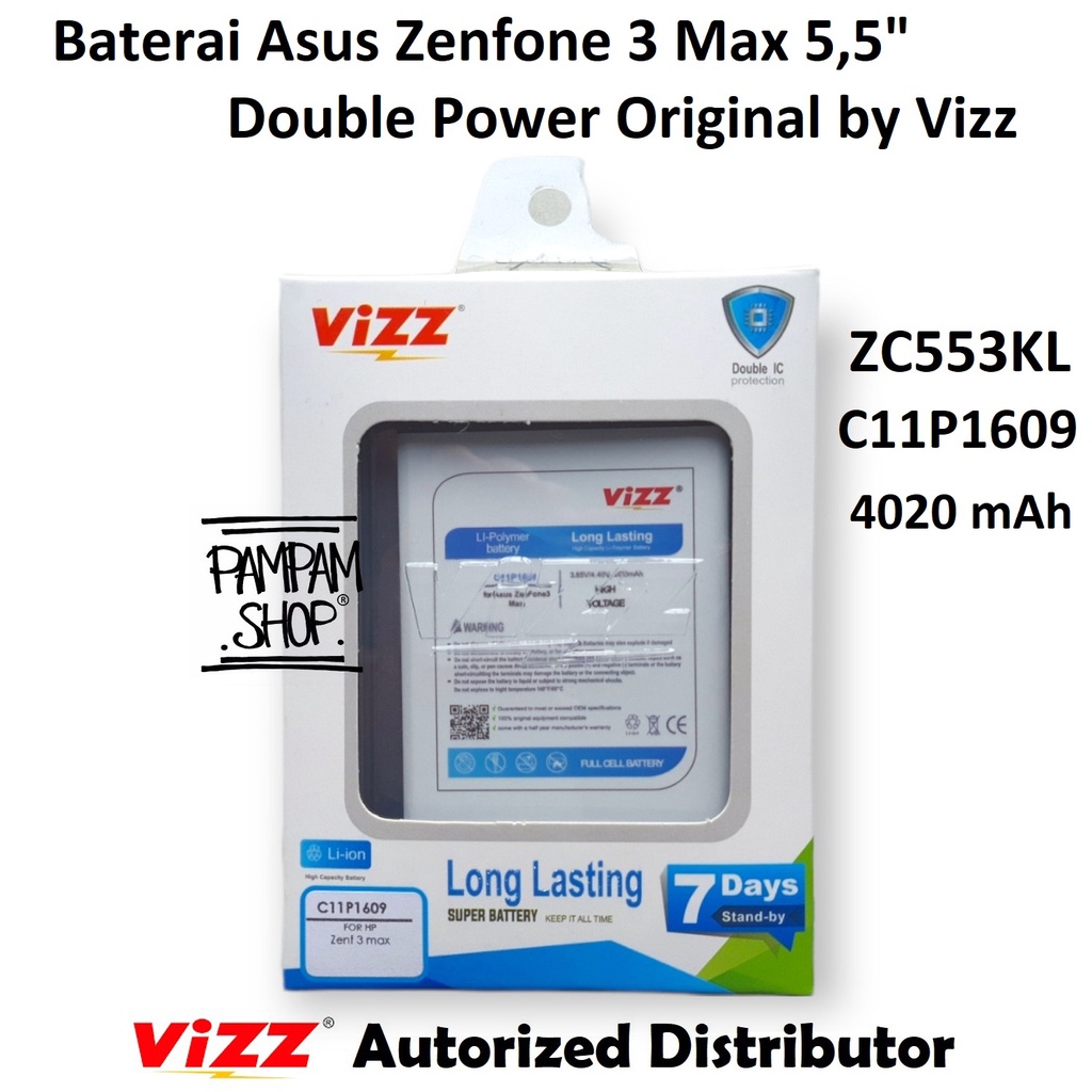 Baterai Vizz Double Power Asus Zenfone 3 Max 5,5&quot; ZC553KL C11P1609 Original Ori Batre Batrai Battery HP Handphone 5.5' Inch Inchi Inci