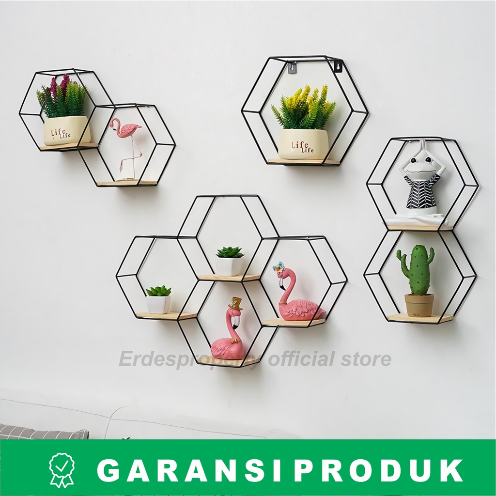 [COD] 1 SET ISI 3pcs Rak Dinding Besi Hexagon Hiasan Dinding Kamar Tidur Ruang Tamu Aesthetic