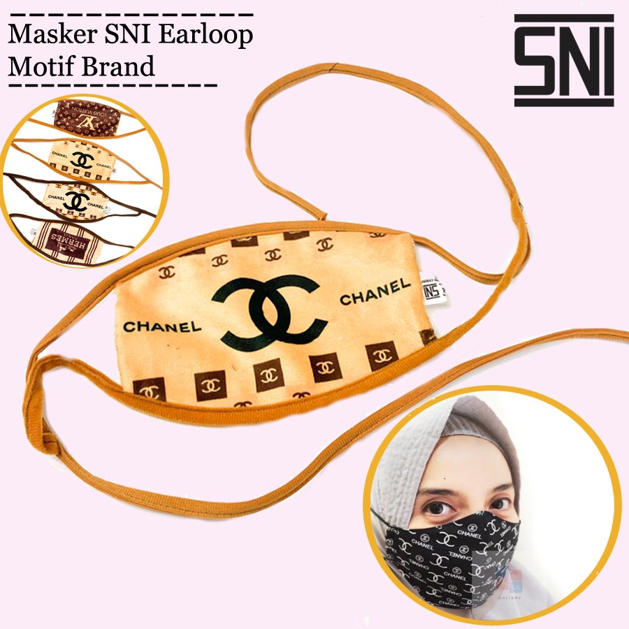 Masker Kain Earloop SNI Motif Brand - Bahan Tebal Dan Lembut