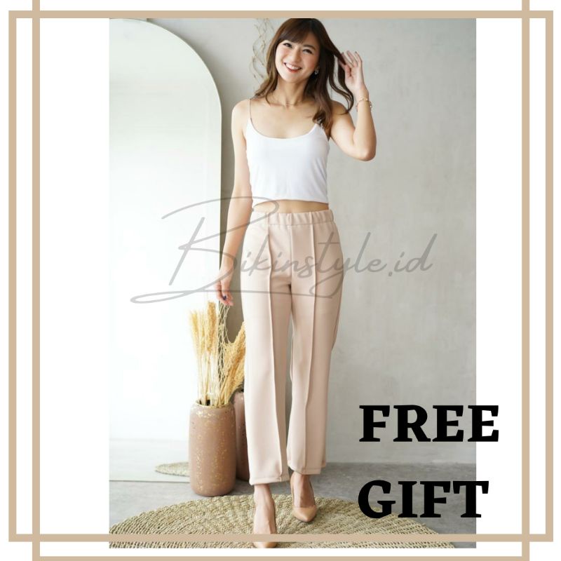 Clana Cutbray Wanita Celana Kerja Scuba Cream Bahan Prime Scuba Elastis Lembut Dikulit Fit To L