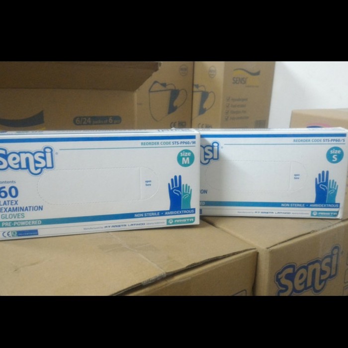 SENSI Latex Gloves isi 60pcs Sarung Tangan Karet Medis ukuran S M L