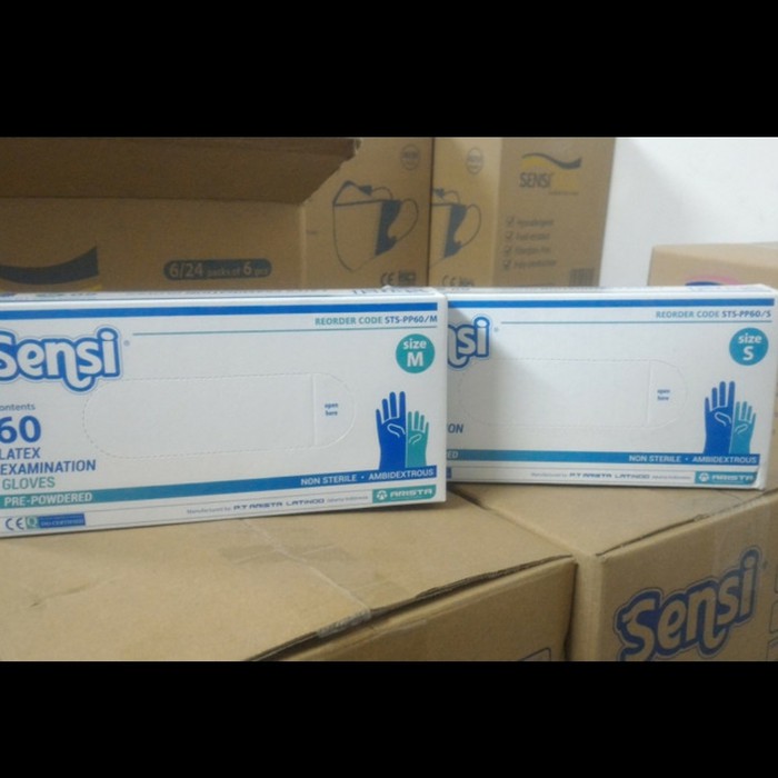 SENSI Latex Gloves isi 60pcs Sarung Tangan Karet Medis ukuran S M L