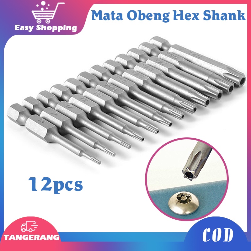 12PCS Mata Obeng Torx/Mata Obeng Bintang/Hex Shank T5-T40 5cm Untuk Alat Pertukangan Bits