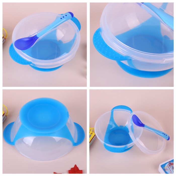 Set mangkok bayi sendok silicone mangkok bayi anti slip silikon aman anti geser tumpah