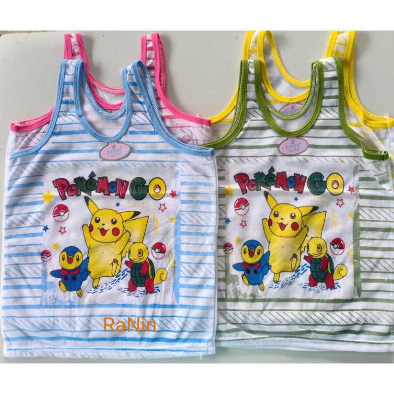 12 Pcs kaos singlet anak cowok motif pokemon 2-4 tahun murah