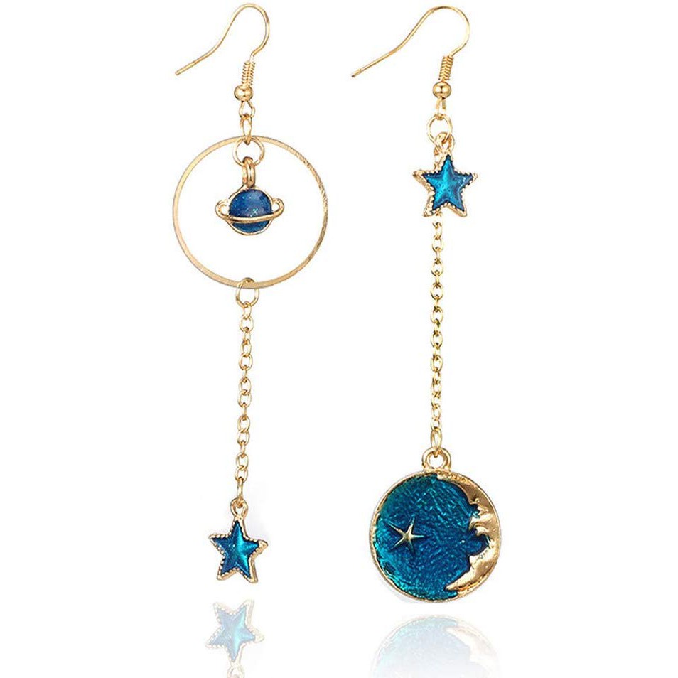 Anting Fashion Hook Earrings Galaxy Crescent Moon Plate Planet