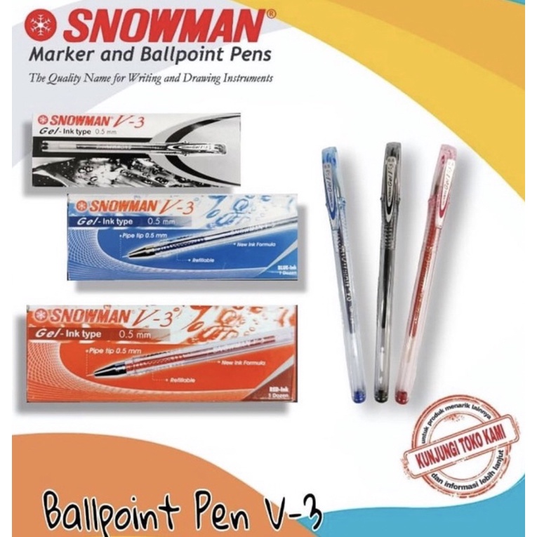 

BULPOINT SNOWMAN V-3 HITAM / V-3 BIRU / V-3 MERAH ( Isi 12 biji )