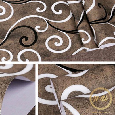 Motif Clasic Line Wallpaper Dinding  Hitam Putih Dasar Coklat | Size 45 cm x 10 meter