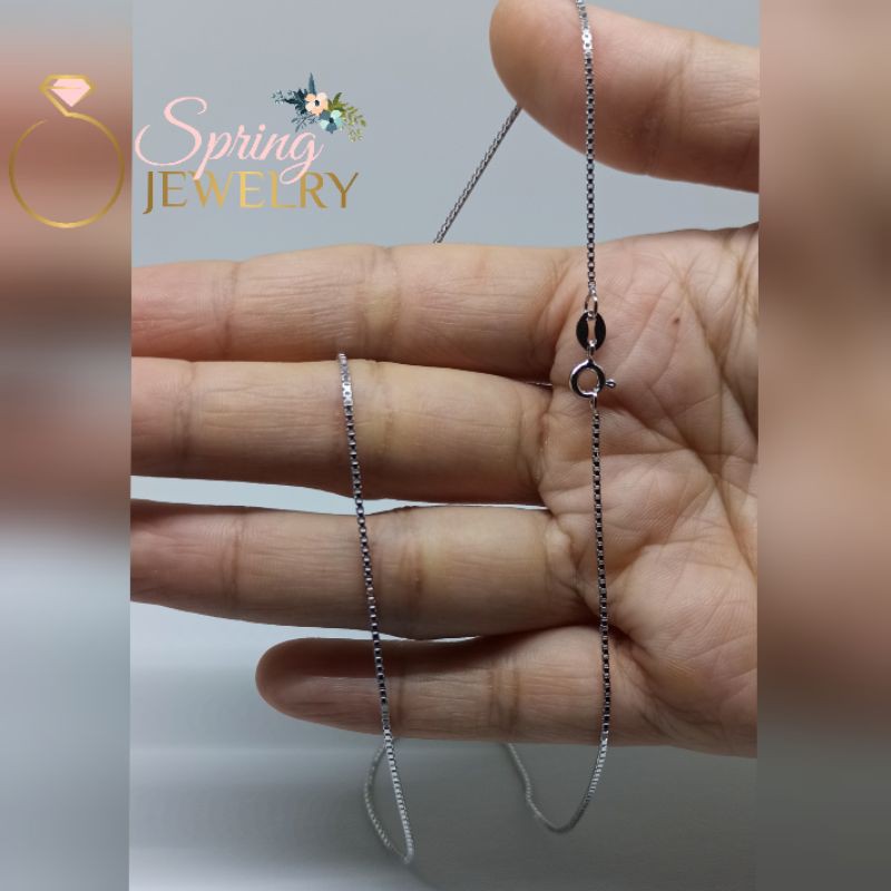 Kalung Perak Wanita Italy Kaca Panjang 50cm Silver 925 Asli Lapis Emas Putih