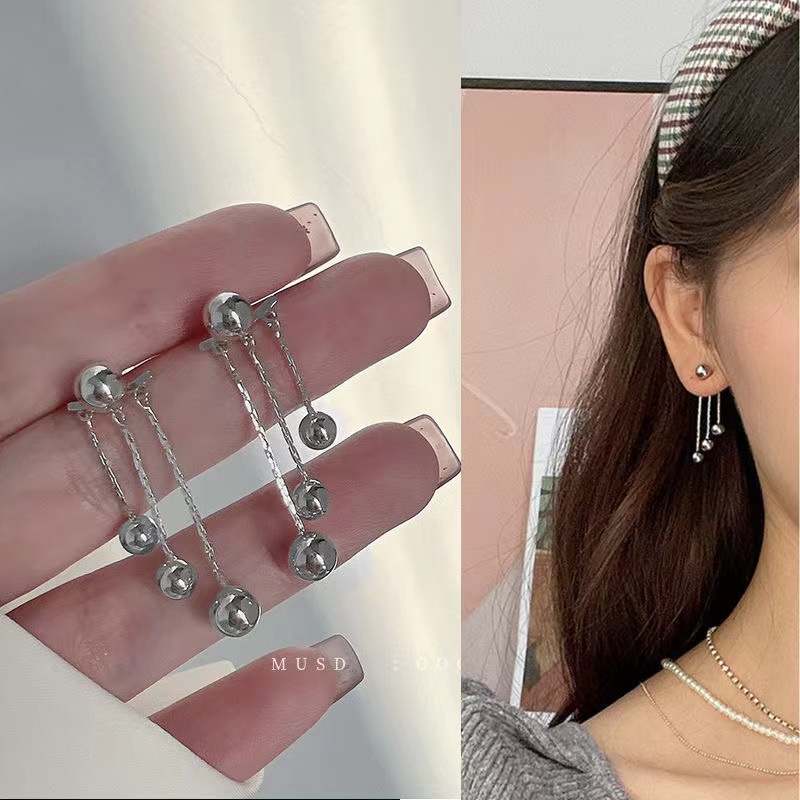 IFYOU Anting Stud Bentuk Bola Warna Silver Gaya Vintage Untuk Wanita