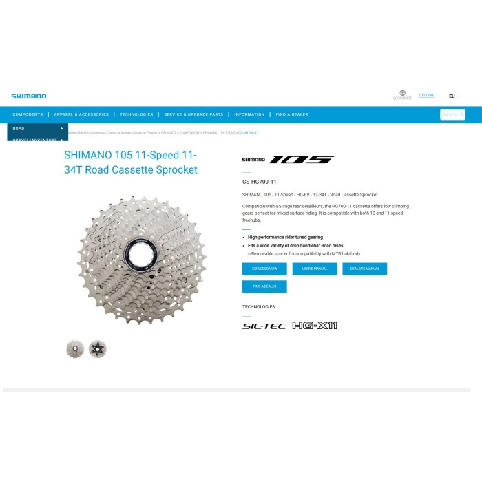 SPROCKET 11 SPEED SHIMANO 105 11-34T