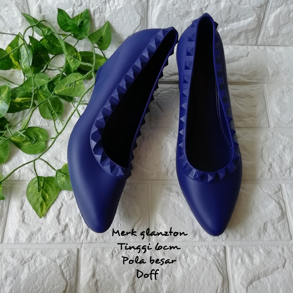 Sepatu Wedges 6cm Motif Duri Jelly Shoes Wanita Evelyn Doff Merk Glanzton