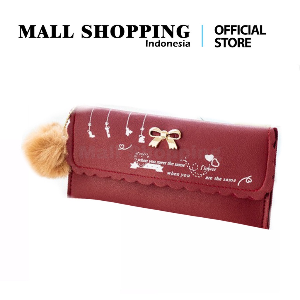 (COD) DOMPET LIPAT WANITA PANJANG FREE POM-POM WOMEN WALLET KOREAN STYLE❤️❤️MALLSHOPPING❤️❤️