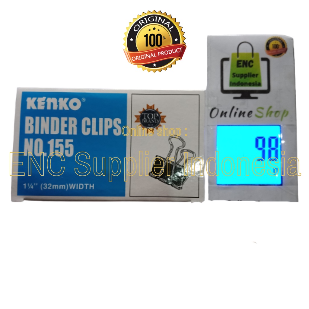 

12 buah KENKO binder clips no. 155 paper clip no.155 klip 1 1/4 inch 32 mm penjepit kertas per pak - enc.sup