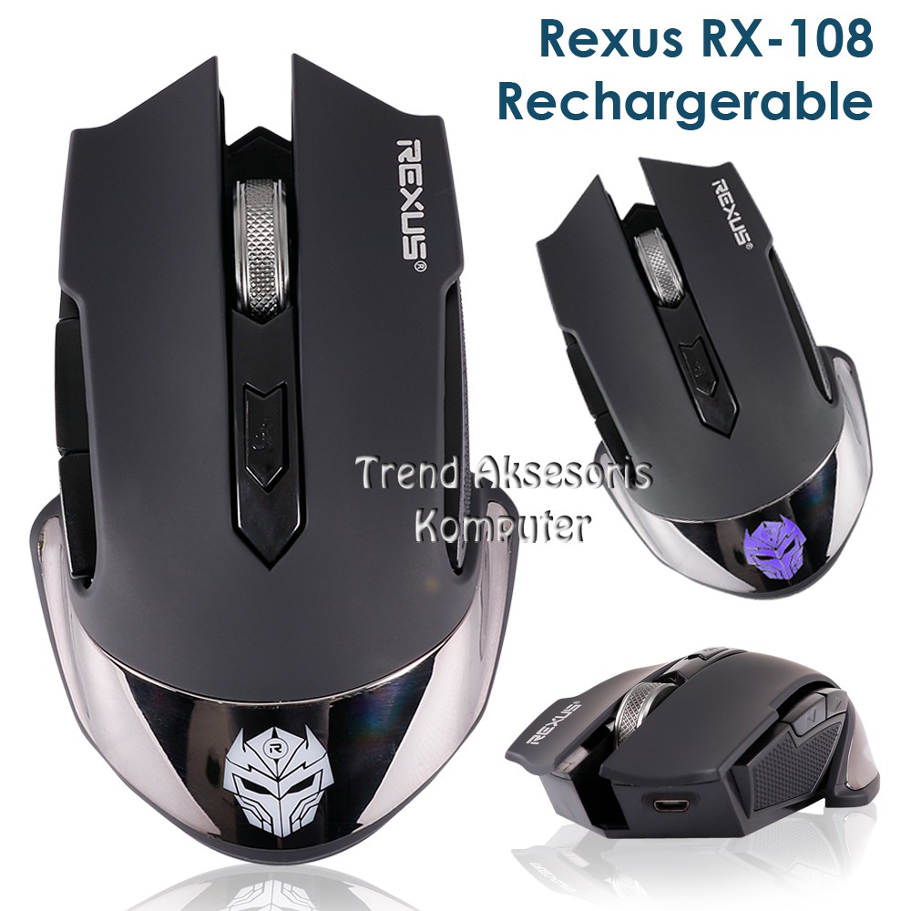 Trend-Rexus RX-108 Mouse Gaming Wireless Rechargerable - Hitam