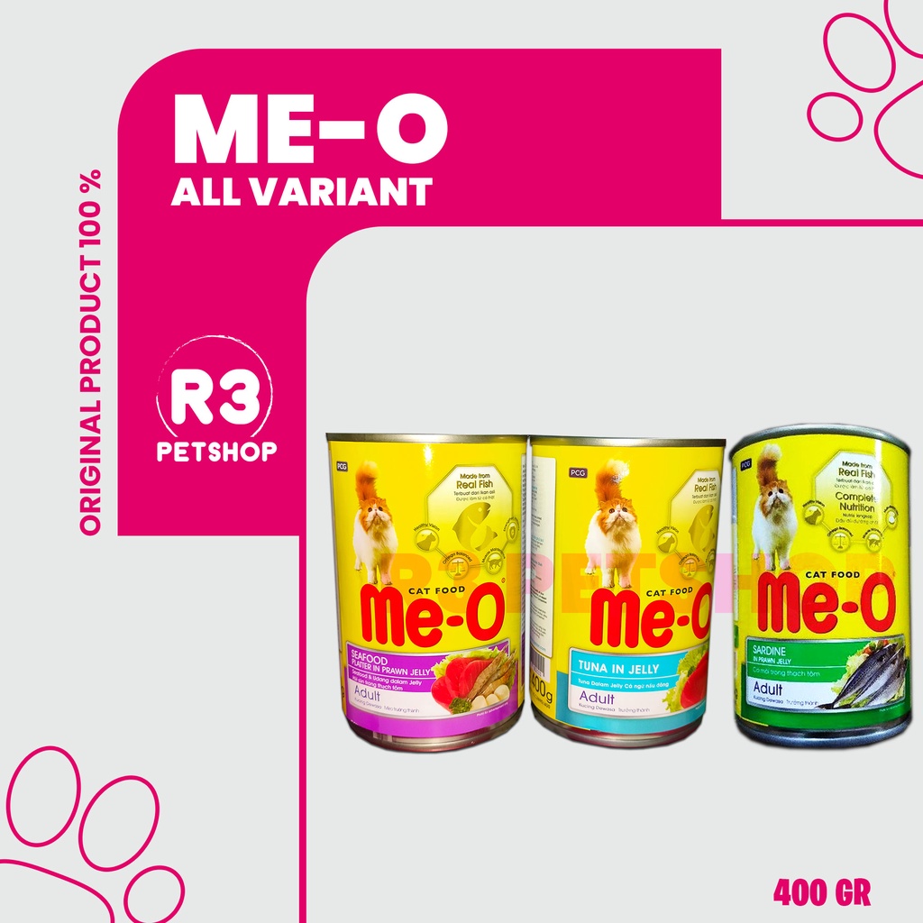 Makanan Kucing basah premium MEO kaleng 400gr - 1Dus isi 24pcs khusus GRAB GOSEND