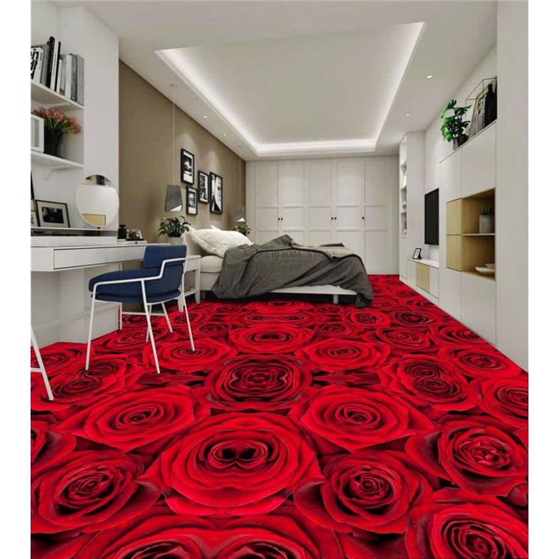 WALLPAPER STICKER CUSTOM 3D WALLPAPER LANTAI BUNGA MAWAR