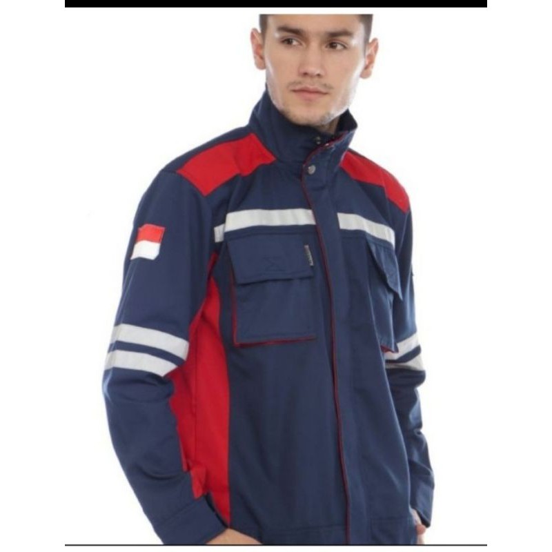 SEMI JAKET MERAH NAVY SERAGAM SAFETY BERLOGO K3 WEARPACK