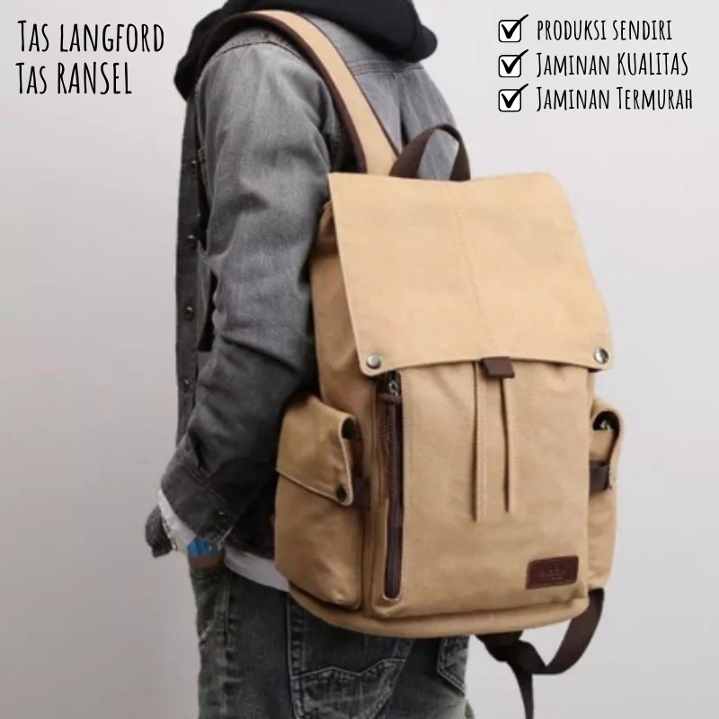 Tas Ransel - Backpack Punggung Kanvas Bahu Model Kekinian Korea Terbaru Simple Casual Elegan Sekolah Kuliah Kerja Travelling Outdoor Pria Wanita Cewek Cowok