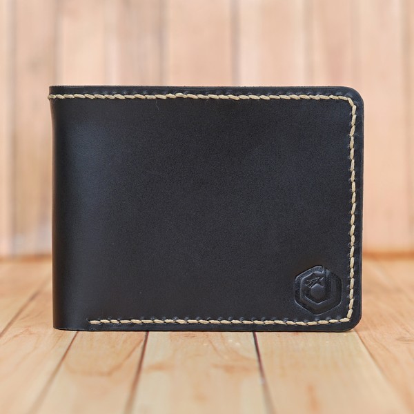 Jayuwan DAB Dompet Pria Kulit Sapi Asli Pullup Handmade Hitam Polos