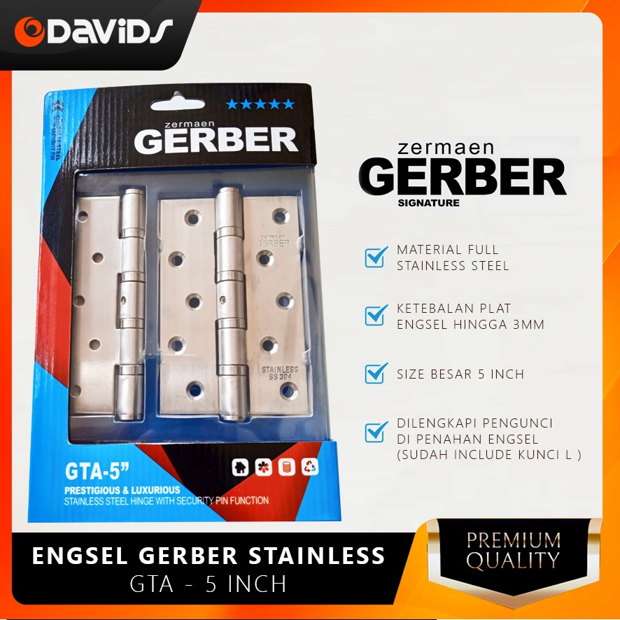 Engsel Pintu Rumah Kamar Mandi Jendela Kayu Tebal Esel Ensel Stainless Stenlis 5 Inch Gerber