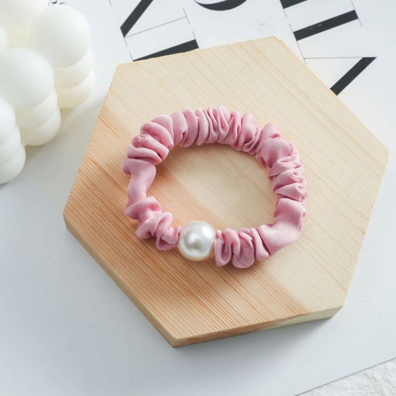 ✨NAGIHI✨ Ikat Rambut Aksen Mutiara / Kuncir Rambut Bahan Karet/ IKAT RAMBUT KOREA-Pink