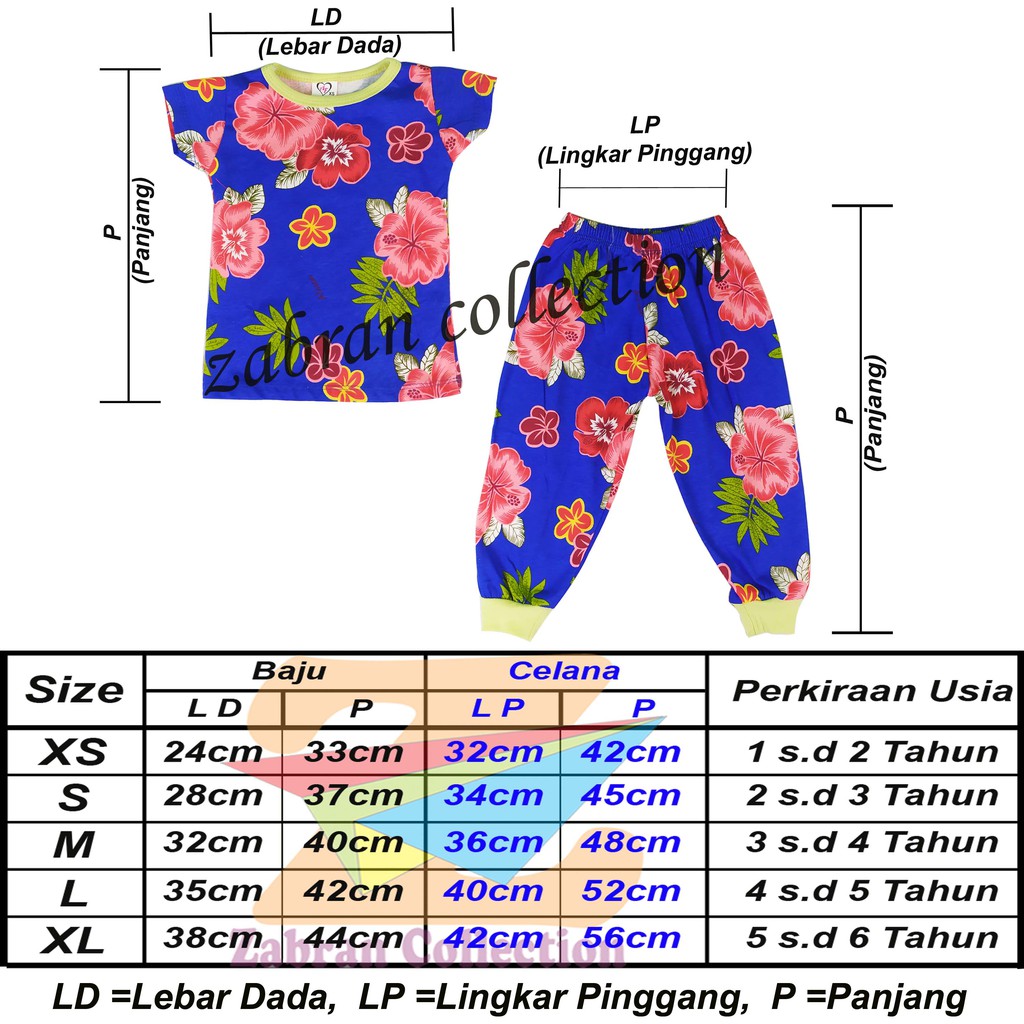 Setelan Anak Printed Zabran Lengan Pendek 1 Sampai 6 Tahun