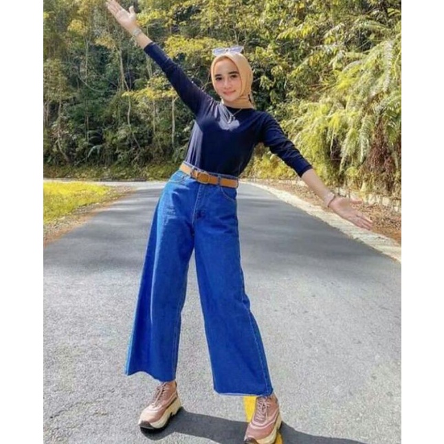 HIGH WAIST CELANA KULOT JEANS RAWIS TEBAL PREMIUM KULOT JEANS BAWAH RAWIS WANITA KEKINIAN CELANA BAW