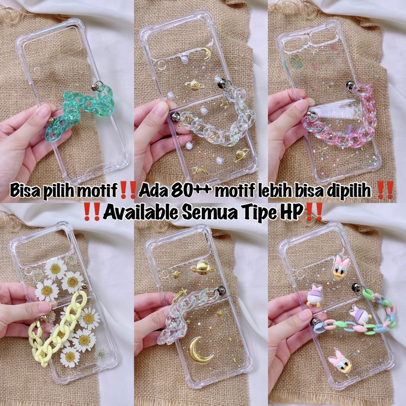 ZFLIP 2 Z FLIP 3 CASE SAMSUNG TRANSPARAN WITH CHAIN HOLOGRAM (SEMUA TIPE HP READY)