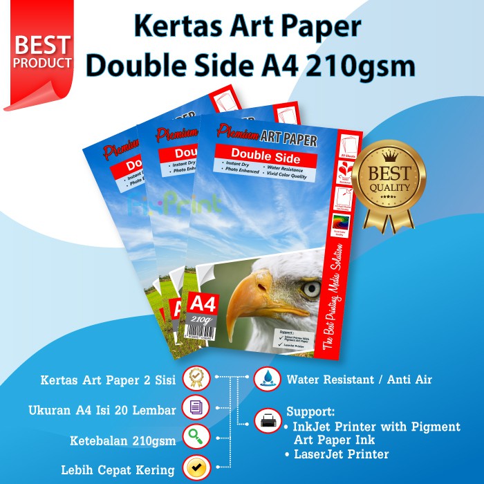 Kertas Art Paper Double Side Anti Luntur A4 210gsm Photo Paper Printer Dua Sisi A4 20 Sheets Lembar