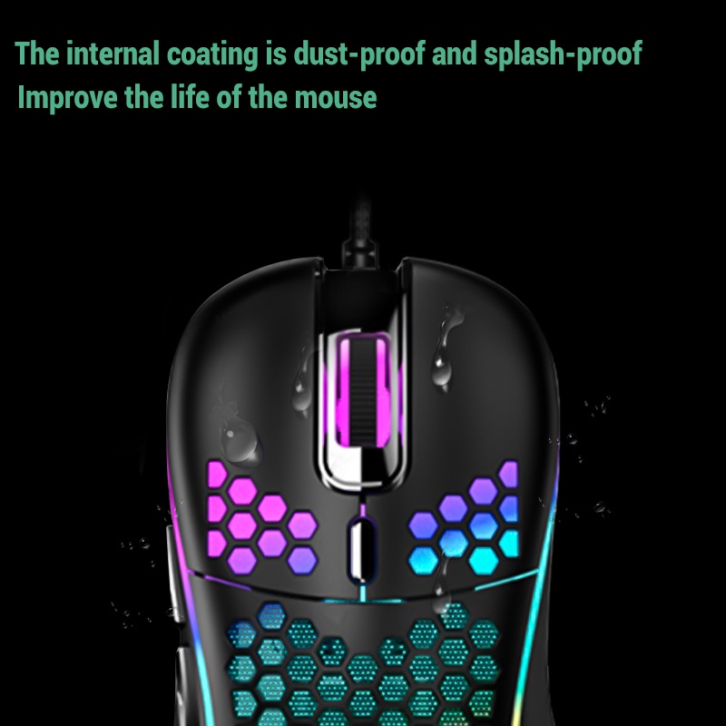 ColorCoral Mouse Gaming Wired RGB Original Honey Comb Breath Lighting LED 7200DPI Lightweight Design Fine Texture