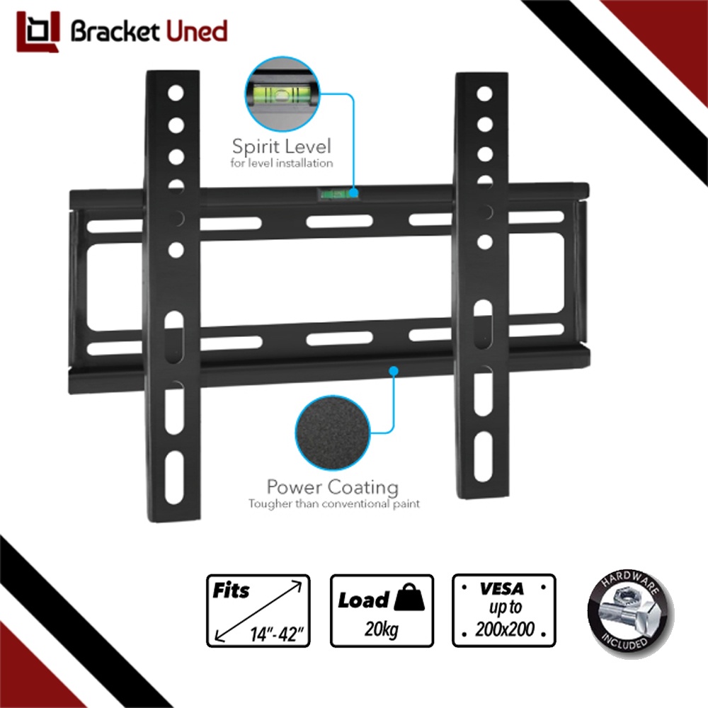 Braket Breket Bracket TV Monitor 32 24 22 20 19 17 TV LED LCD Tegak Fixed Super Slim Waterpass Import