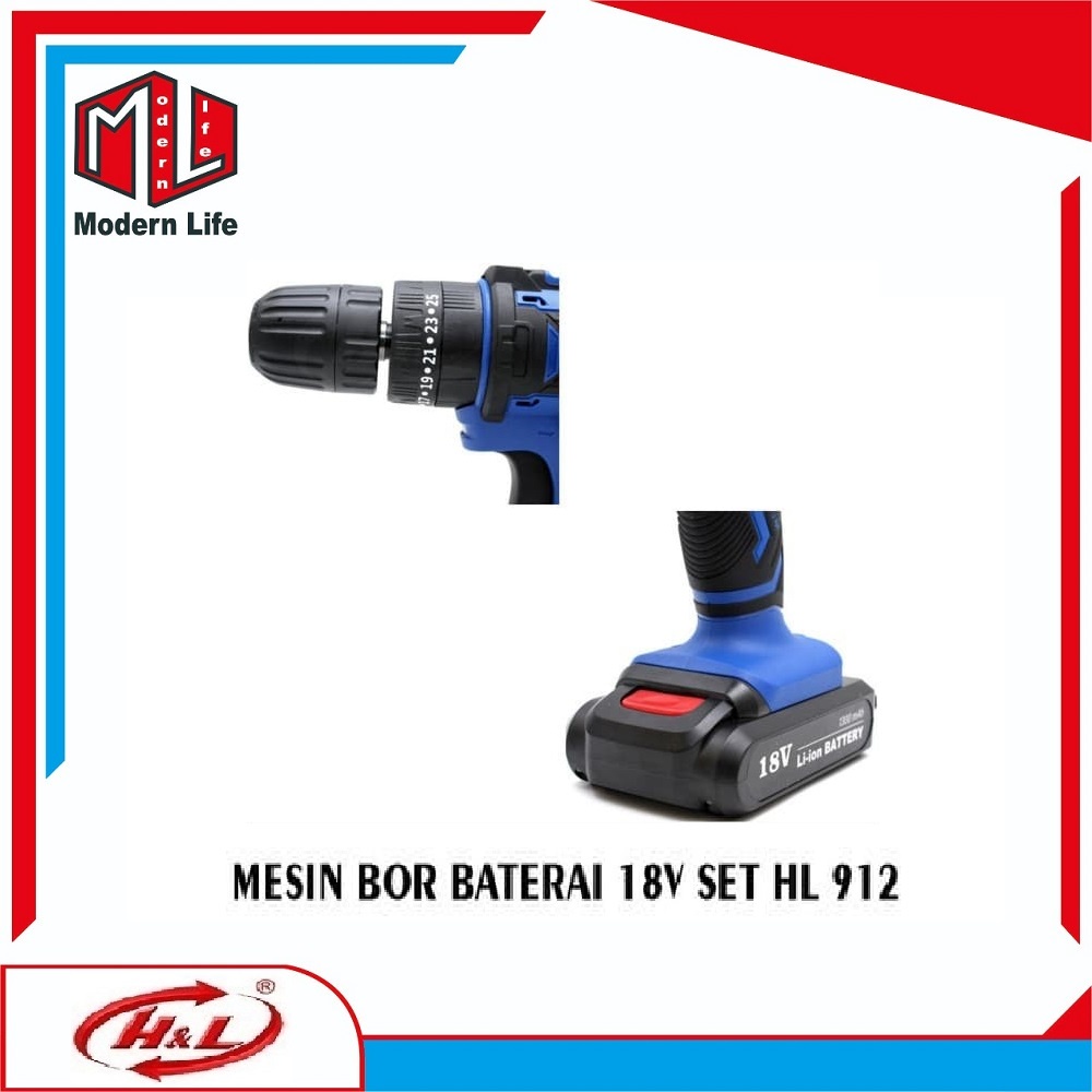 Mesin Bor Baterai Cordless Drill Set 18V HL 912 Bor Set Tanpa Kabel / HL912