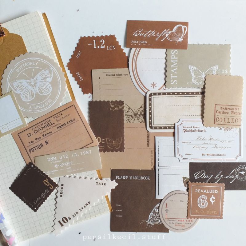 

20pcs Deco Paper Stamp Vintage for Journaling DIY Old BUJO Jurnal Scrapbook
