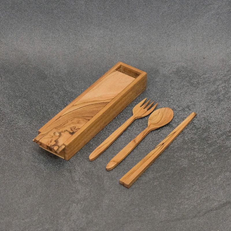 set sendok garpu sumpit box / set peralatan makan kayu jati