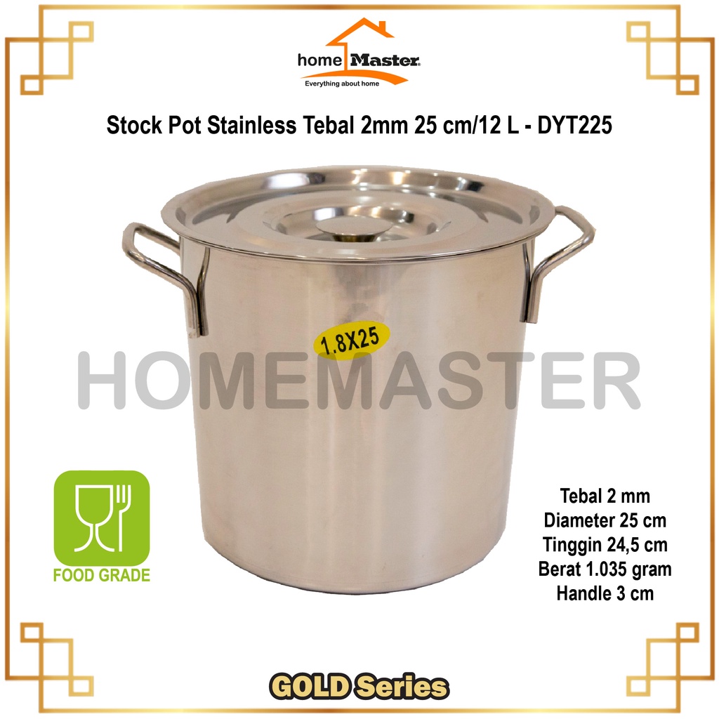 Jual Homemaster Panci Kuahkaldusoupsopstock Pot Stainless Tebal 2 Mm 25 Cm12 L Dyt225 3051