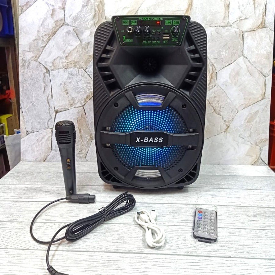 PROMO - SPEAKER KARAOKE FLECO-8606LED SPEAKER AKTIF BONUS MICROFON + REMOT SPEAKER BLUETOOTH FLECO F-8606 LED 8'5 INCH | FMS