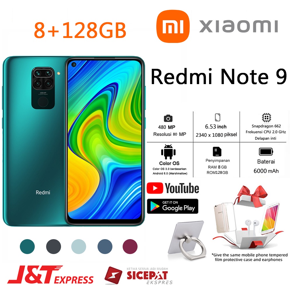 HP Xiaomi Redmi Note9 Ram 8/128GB Smartphone 4G LET 6.53inches Layar Penuh 13MP+48MP Kamera Handphon