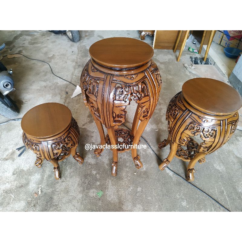 1 SET POT CUMI ISI 3PCS NAKAS CINA KECIL UKIR MEJA TEMPAT AQUA DEKORASI PAJANGAN RUANGAN FINISHING NATURAL BAHAN KAYU JATI FURNITURE JEPARA-4